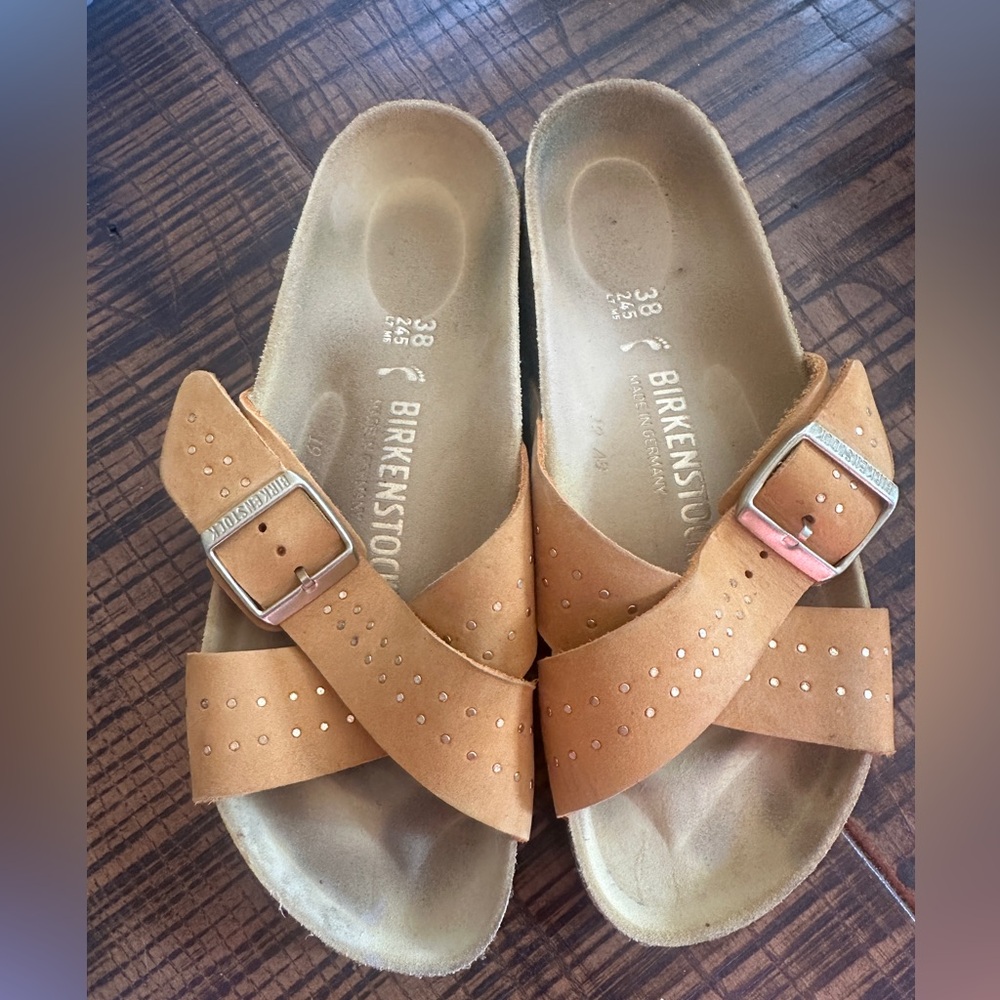 Birkenstock Siena Rivets nubuck leather sandals in ochre/tan